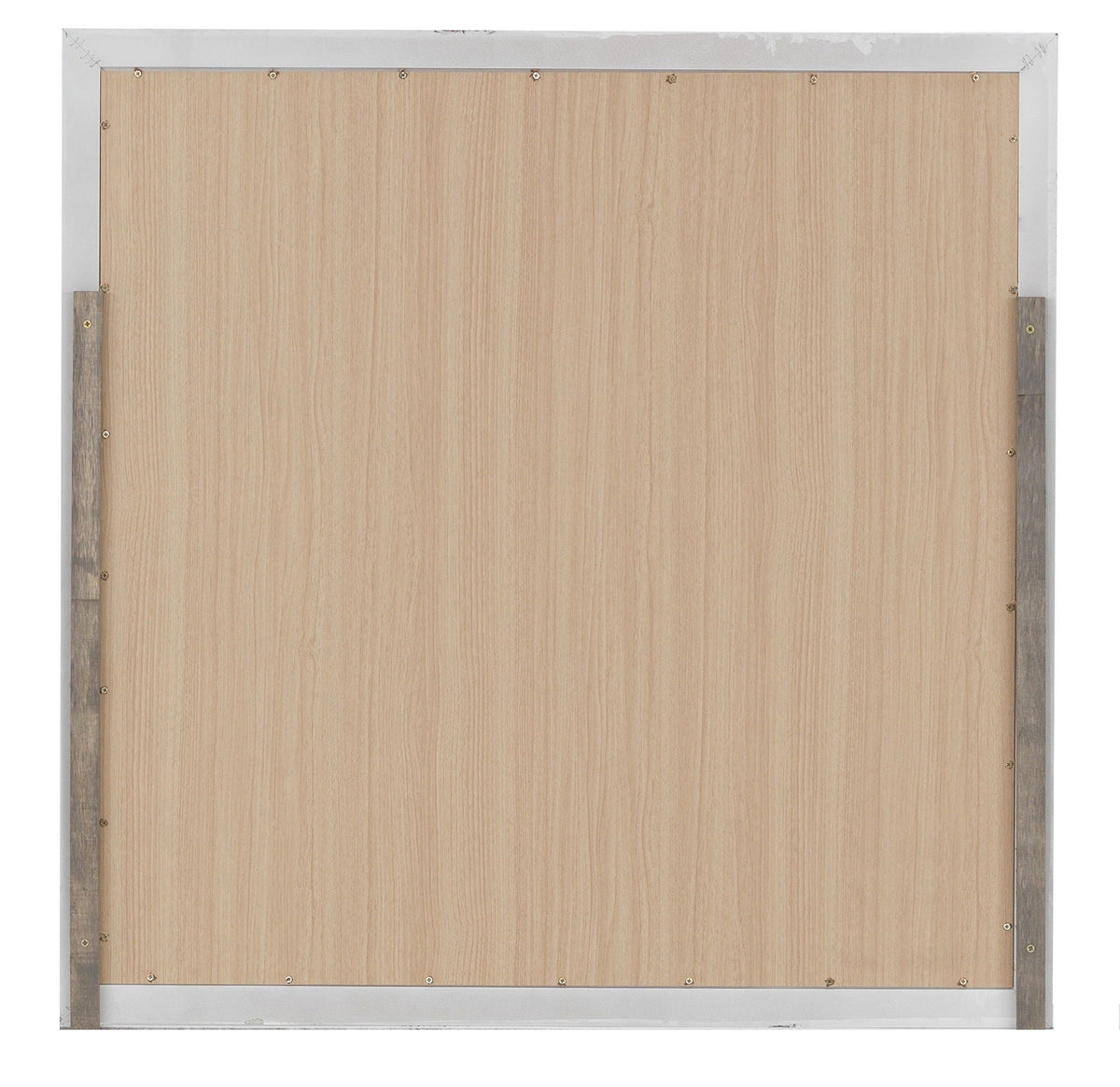 Primo Square Wall Mirror back panel with natural wood backing and silver metal frame on Tampa Home & Garden Store