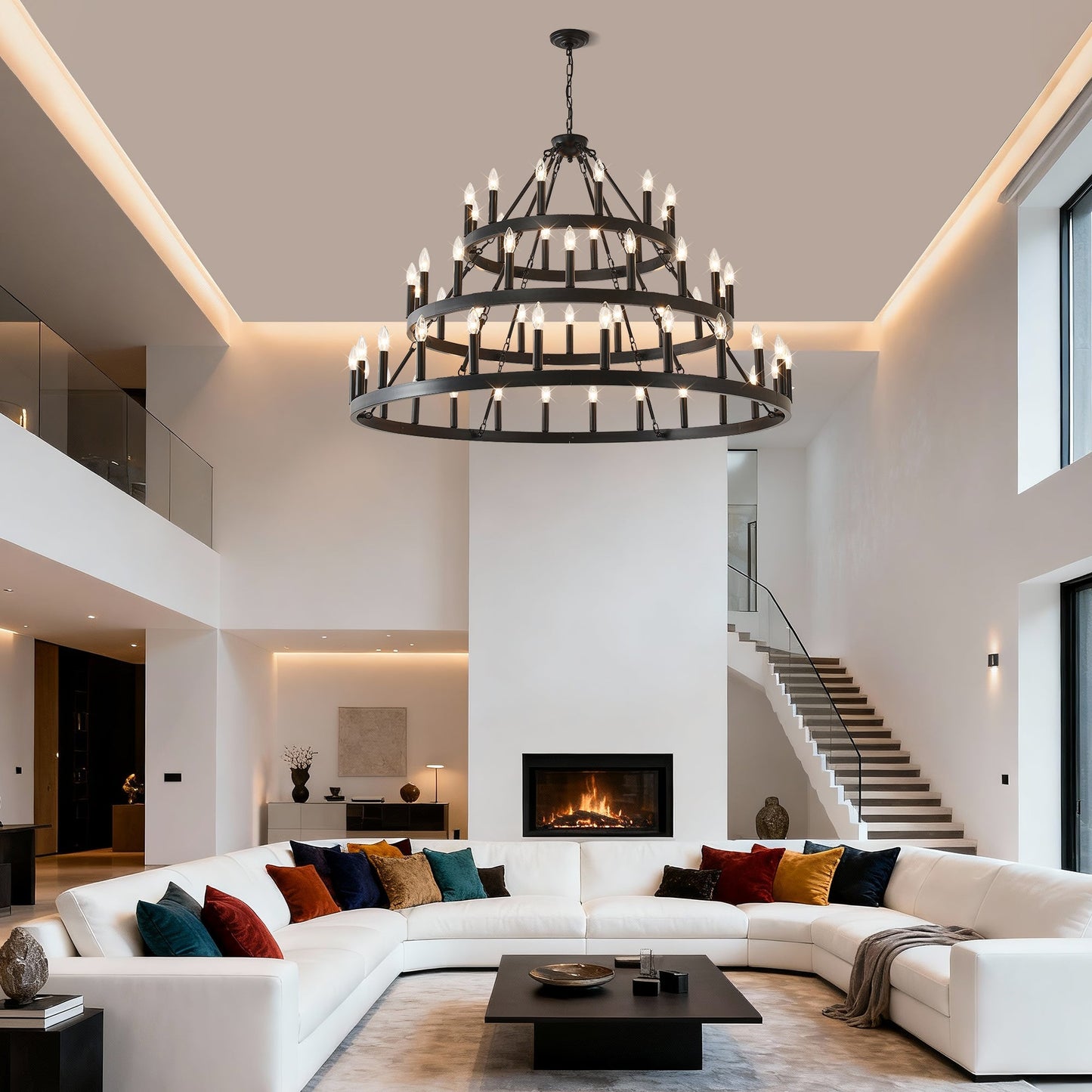 3-Tier Wagon Wheel Chandelier matte black metal 54-light HouseOfZazla on Tampa Home & Garden Store