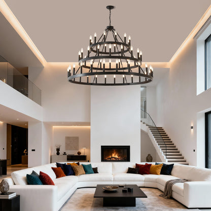 3-Tier Wagon Wheel Chandelier matte black metal 54-light HouseOfZazla on Tampa Home & Garden Store