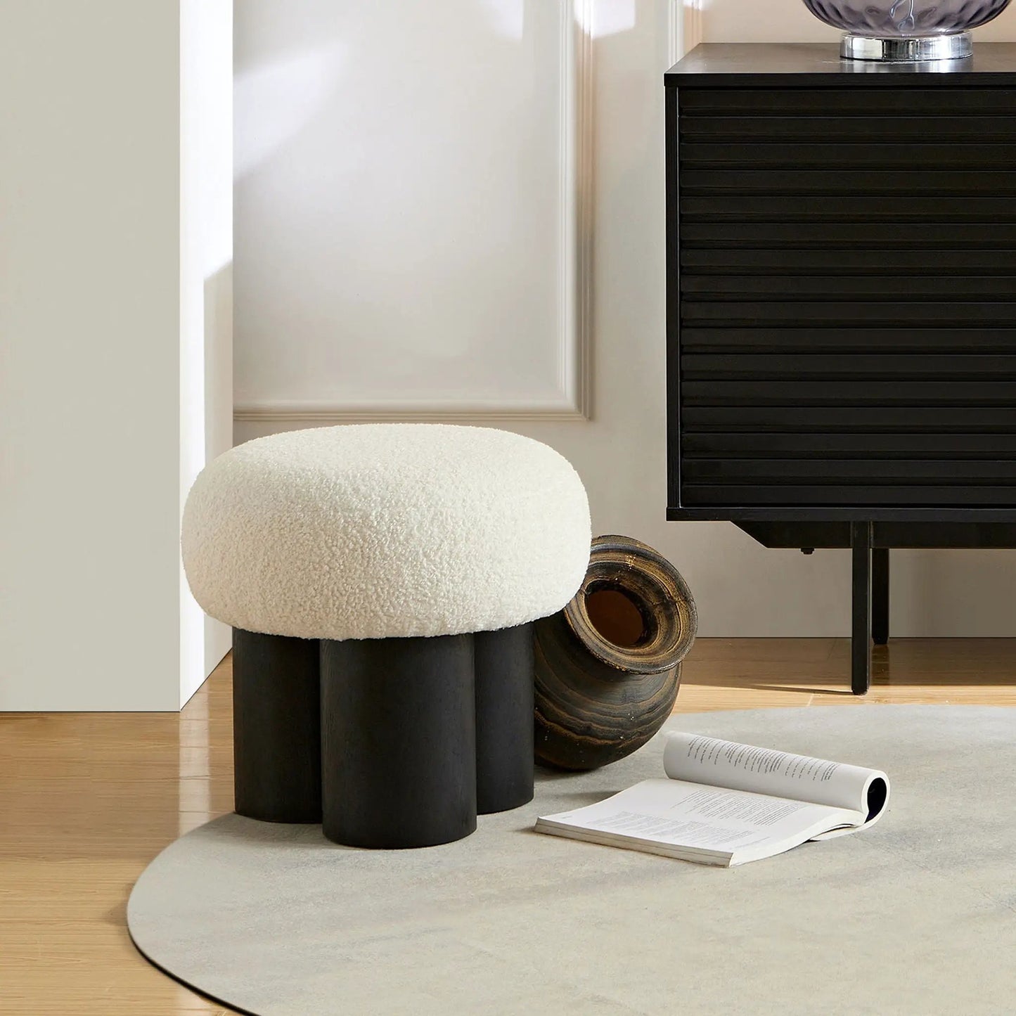 Versatile Mushroom Stool With Cushion and Walnut