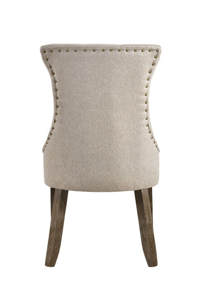 Two Tone Side Chair with padded high-back beige/gray, brass nailhead trim, HouseOfZazla on Tampa Home & Garden Store