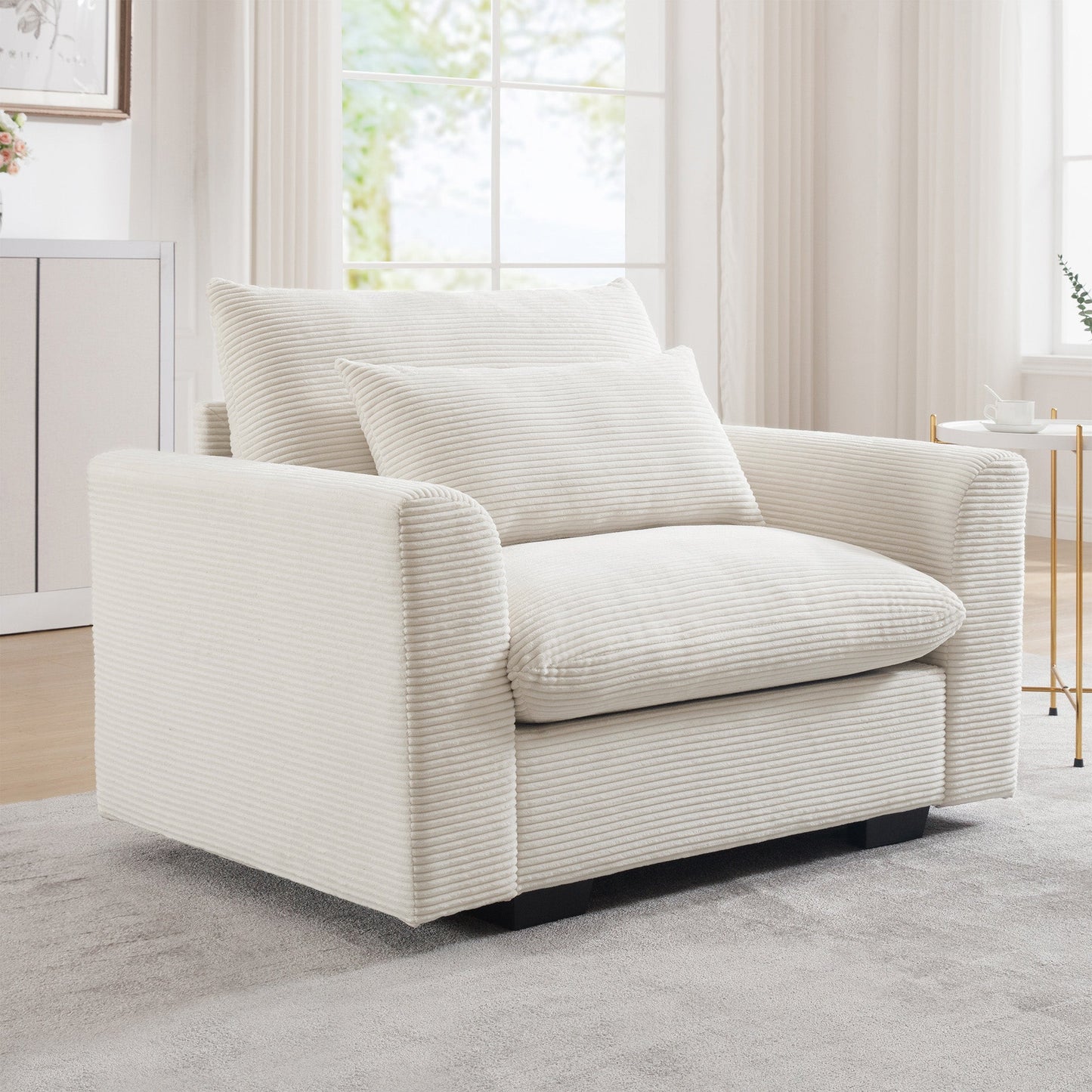Beige Corduroy Deep Seat and Accent Chair