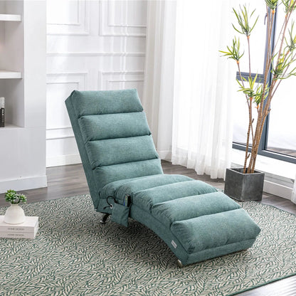 Teal fabric massage chaise lounge with adjustable back and footrest and remote control on Tampa Home & Garden Store