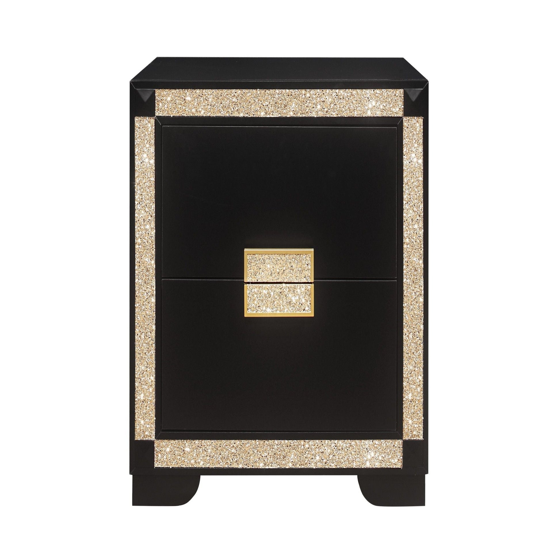 Lively nightstand with black finish, gold glitter trim and square gold pulls on Tampa Home & Garden Store