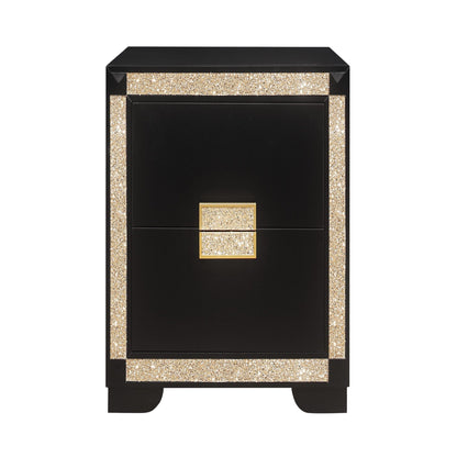 Lively nightstand with black finish, gold glitter trim and square gold pulls on Tampa Home & Garden Store