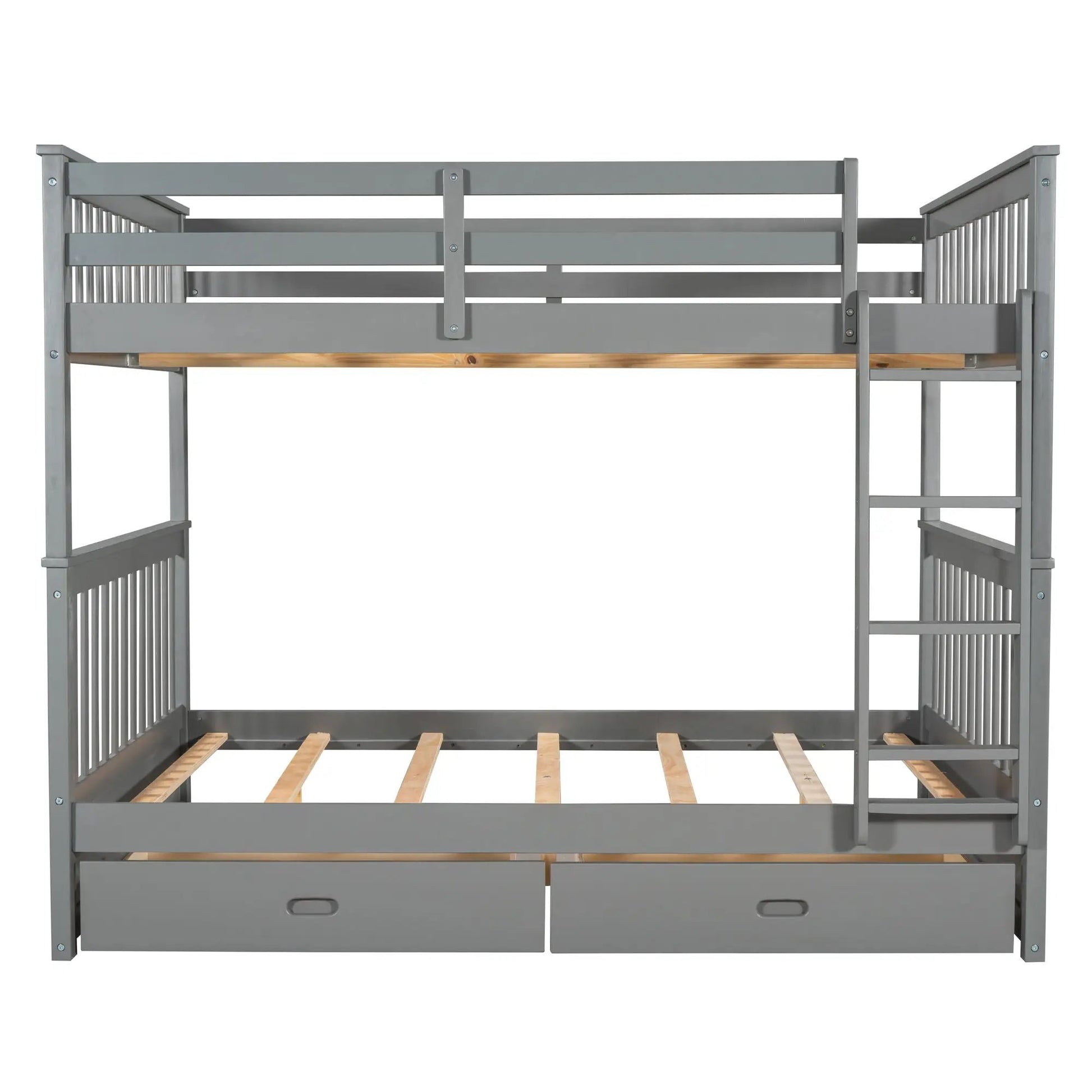Bunk Bed With Ladders And 2 Storage Drawers gray metal frame with wood slat base on Tampa Home & Garden Store