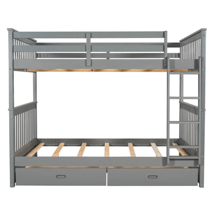 Bunk Bed With Ladders And 2 Storage Drawers gray metal frame with wood slat base on Tampa Home & Garden Store