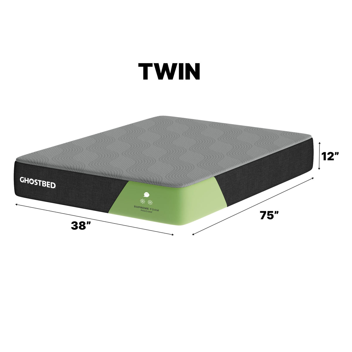 Supreme 12in memory foam mattress with Procore cooling cover, GhostBed twin size on Tampa Home & Garden Store
