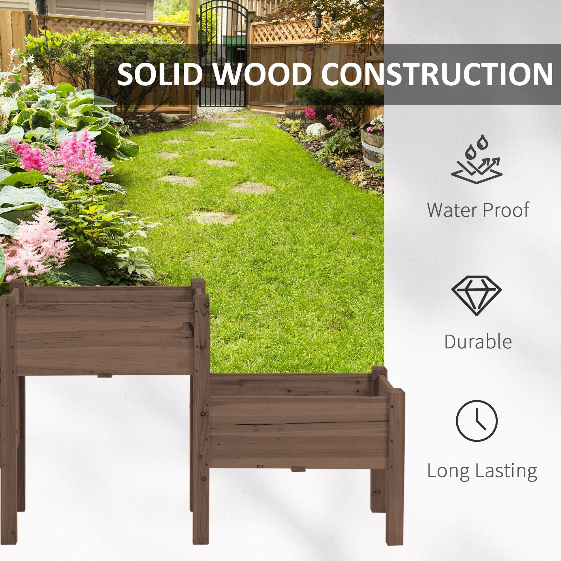Outsunny raised garden bed with 3 planter boxes in natural wood on Tampa Home & Garden Store