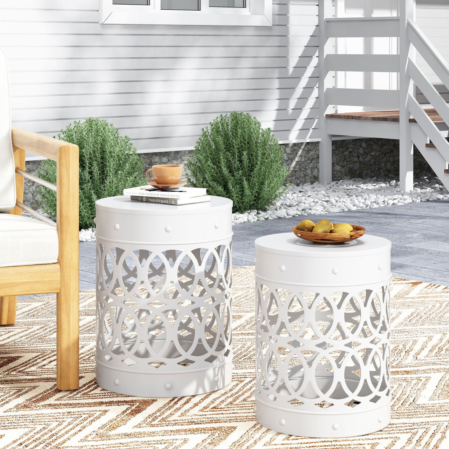 Outdoor Metal Side Tables Set of Two for Patio