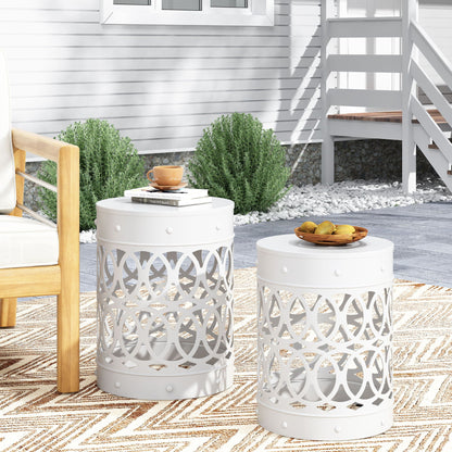 Outdoor Metal Side Tables Set of Two for Patio
