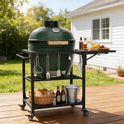 Outdoor Grill Prep Cart With Wheels and Shelves