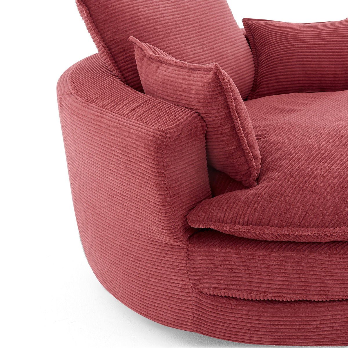 Swivel barrel chair with red corduroy cushions and pillows by HouseOfZazla on Tampa Home & Garden Store