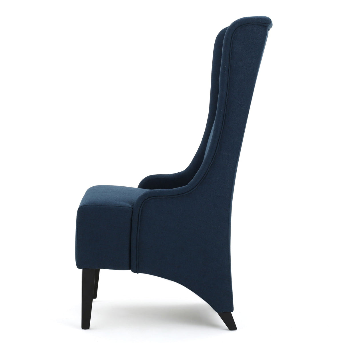Upholstered dining chair blue with high back and birch wood legs on Tampa Home & Garden Store