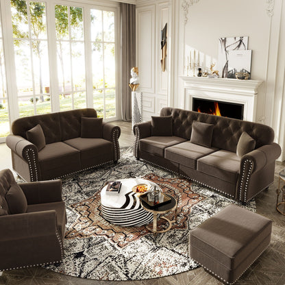 Upholstered Sofa Set with Nailhead and Pillows