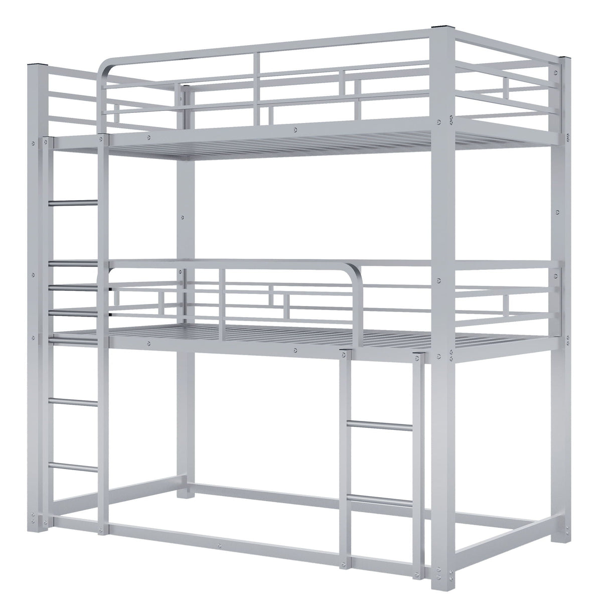 Triple bunk bed, gray metal construction, space-saving 3-tier design on Tampa Home & Garden Store