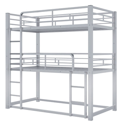 Triple bunk bed, gray metal construction, space-saving 3-tier design on Tampa Home & Garden Store