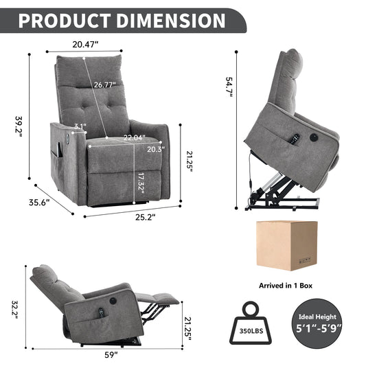 Comfortmax single-motor lift recliner chair, gray fabric with tufted back by HouseOfZazla on Tampa Home & Garden Store