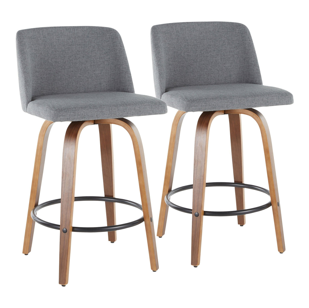 Toriano Mid Century Modern Counter Stools set of 2 fabric with wood legs and ring footrest on Tampa Home & Garden Store