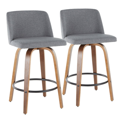 Toriano Mid Century Modern Counter Stools set of 2 fabric with wood legs and ring footrest on Tampa Home & Garden Store