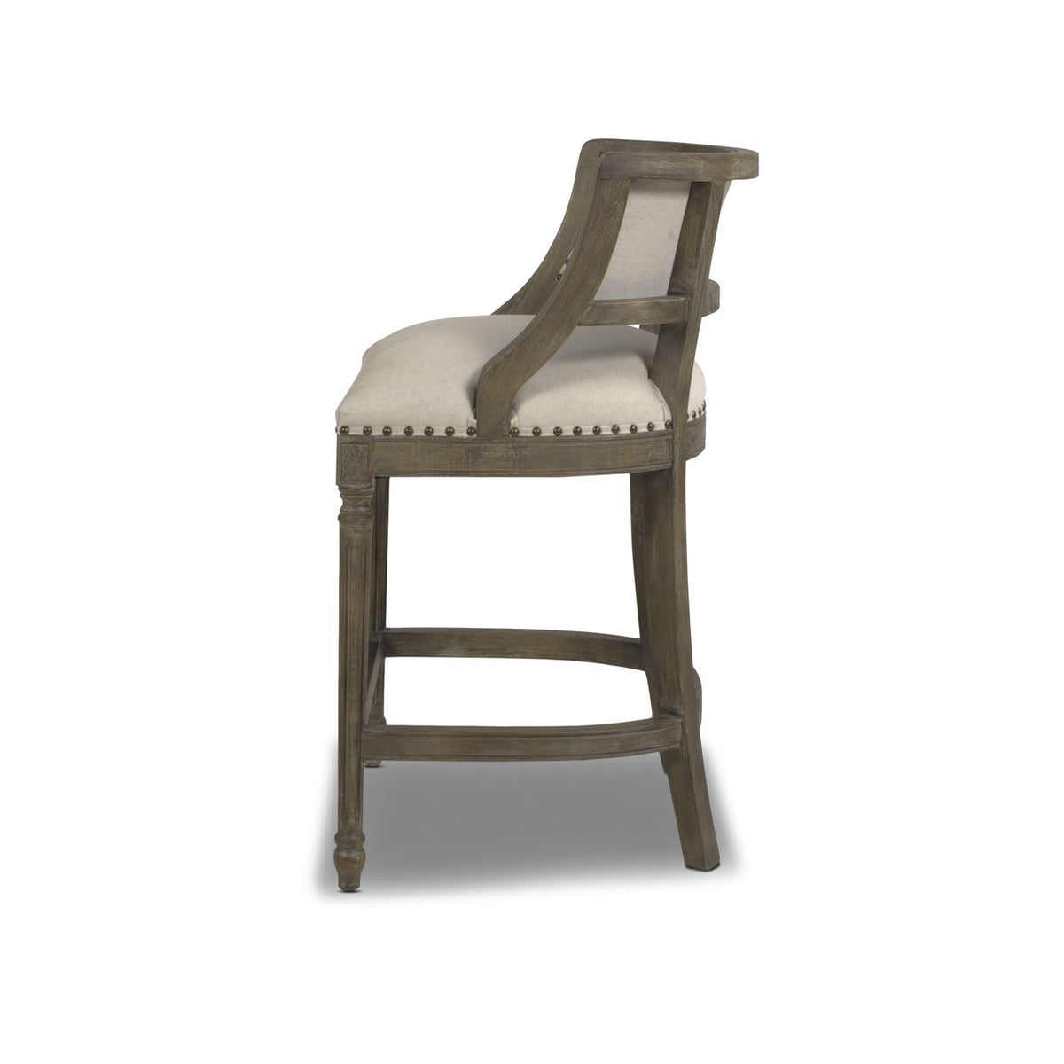 Farmhouse Counter Height Bar Stool with Backrest beige upholstery aged wood frame HouseOfZazla on Tampa Home & Garden Store