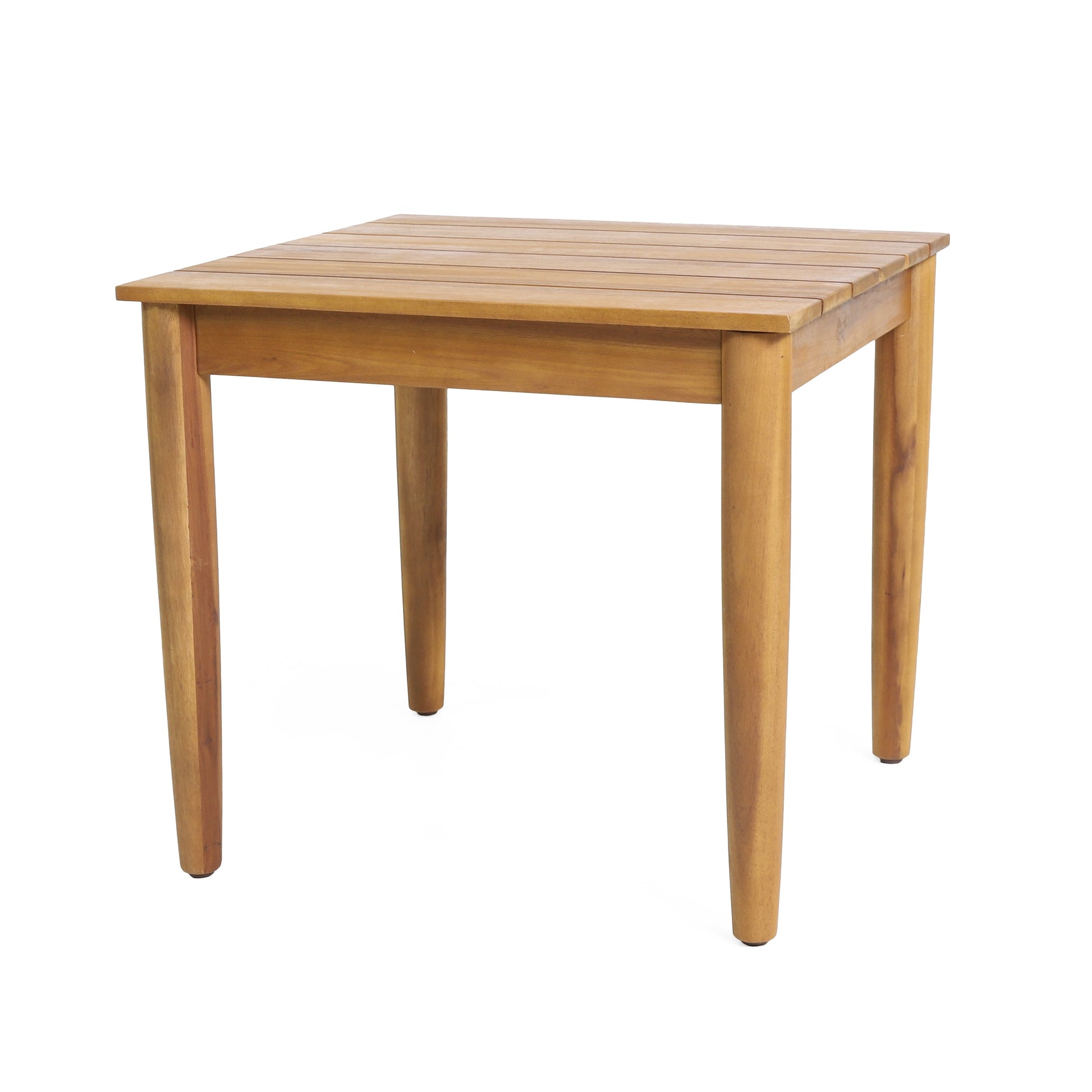 Acacia wood rustic slat side table with warm natural finish for outdoor use on Tampa Home & Garden Store