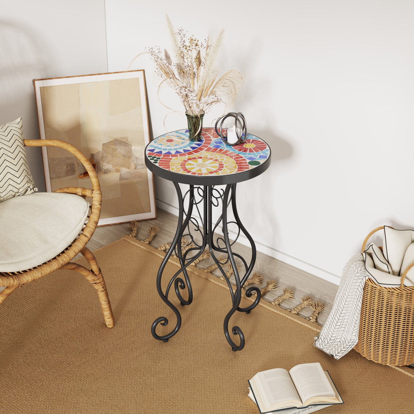 Colorful and Floral Ceramic Outdoor Side Table