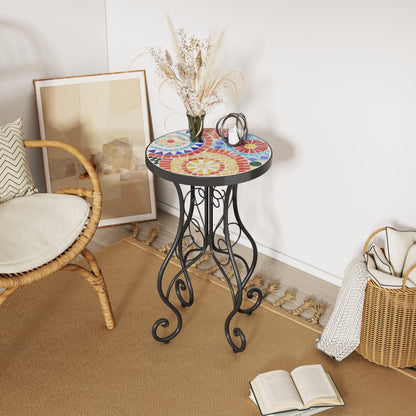 Colorful and Floral Ceramic Outdoor Side Table