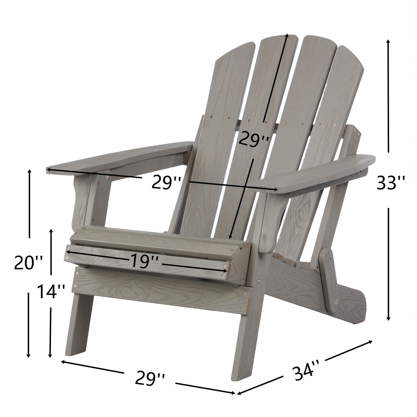 Oversize outdoor folding Adirondack chair gray by HouseOfZazla, wooden slat back and seat on Tampa Home & Garden Store