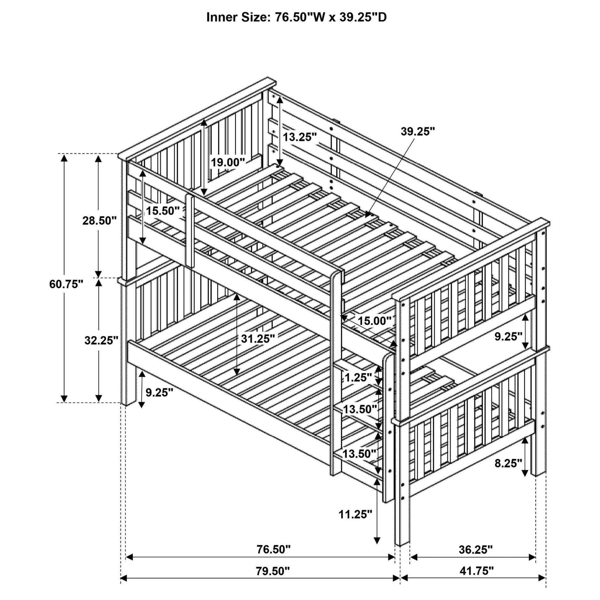 Twin bunk bed with built in ladder and slatted headboard white finish HouseOfZazla on Tampa Home & Garden Store