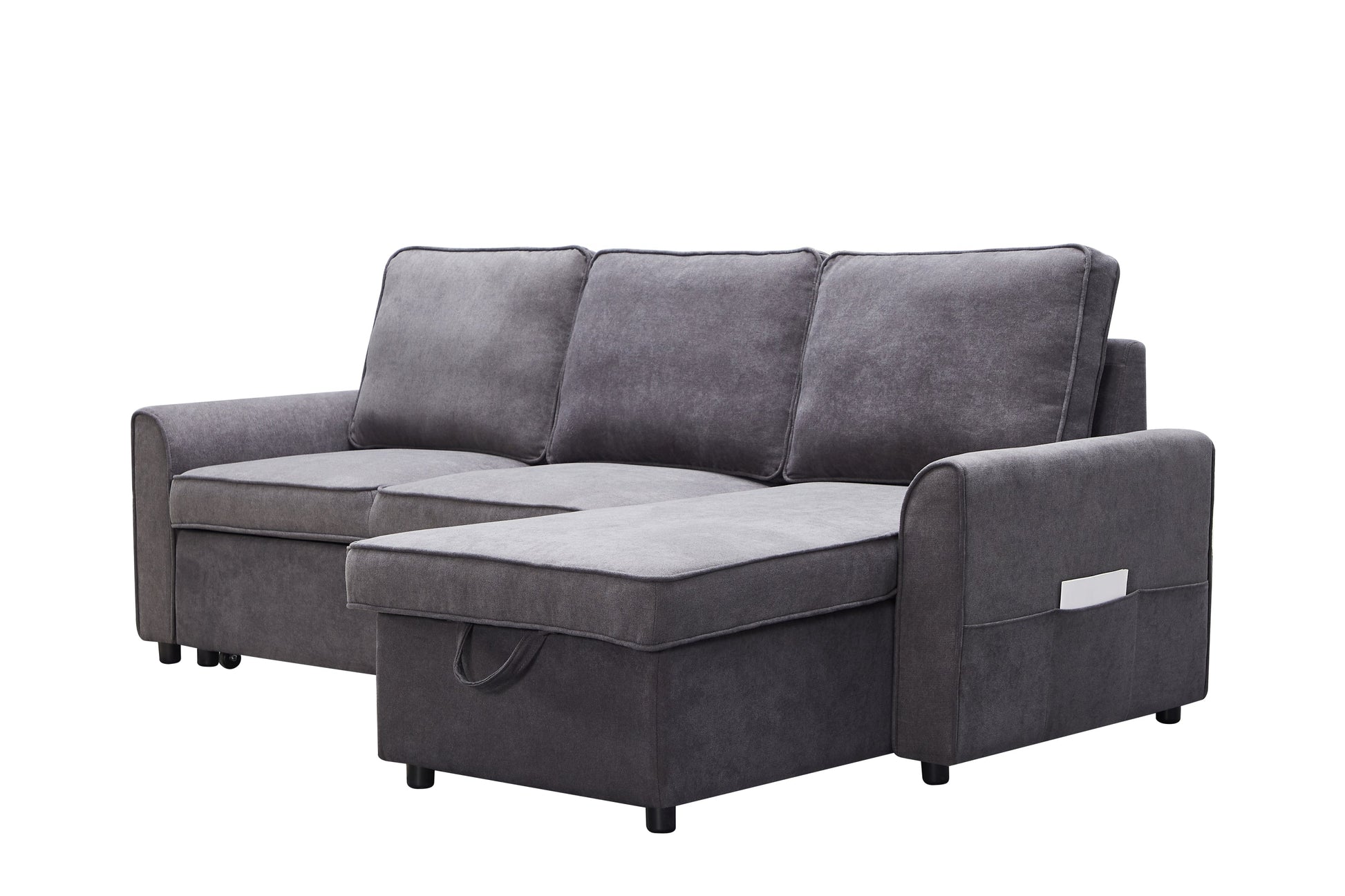 Modern modular L-shaped sofa bed with chaise in dark grey linen fabric HouseOfZazla on Tampa Home & Garden Store