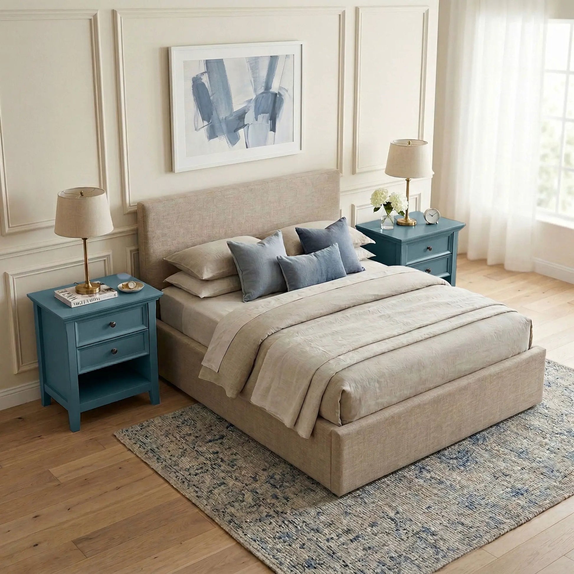 Amherst Bedside Tables handcrafted teal blue with two drawers by Unique Piece Furniture on Tampa Home & Garden Store