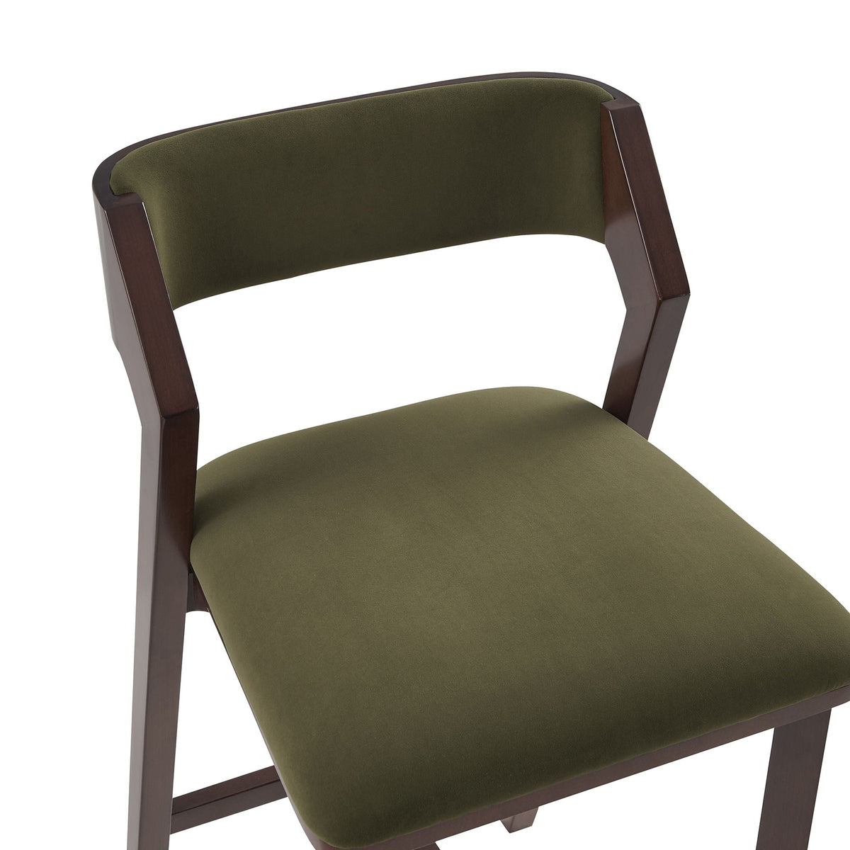 Bar Height Barstool with Backrest in dark green upholstery and dark wood frame, 28–30 in on Tampa Home & Garden Store