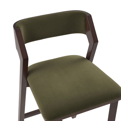 Bar Height Barstool with Backrest in dark green upholstery and dark wood frame, 28–30 in on Tampa Home & Garden Store