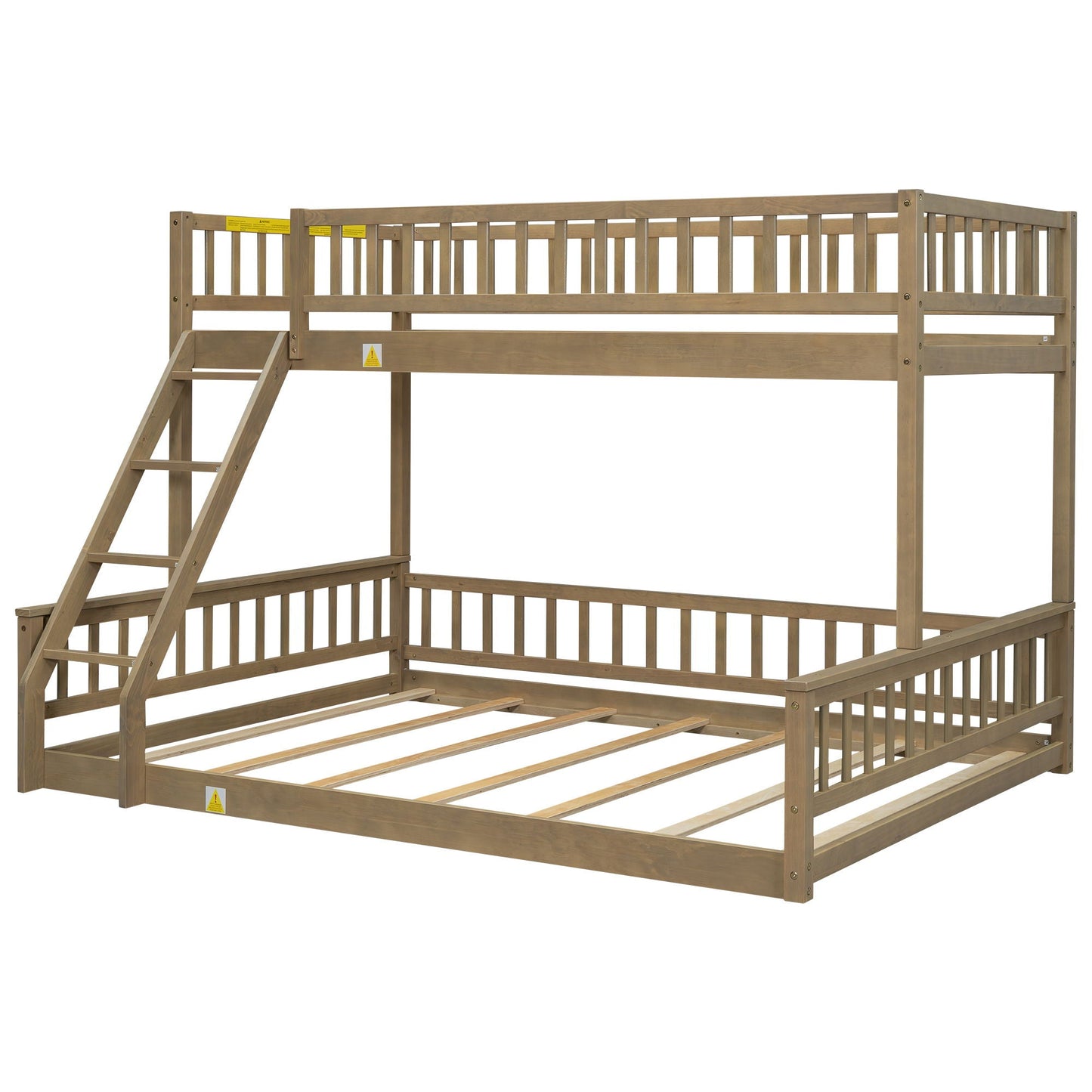 HouseOfZazla wooden bunk bed with ladder and guardrails, natural finish, two bunks on Tampa Home & Garden Store