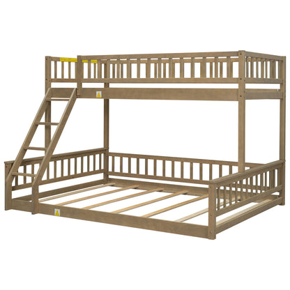 HouseOfZazla wooden bunk bed with ladder and guardrails, natural finish, two bunks on Tampa Home & Garden Store
