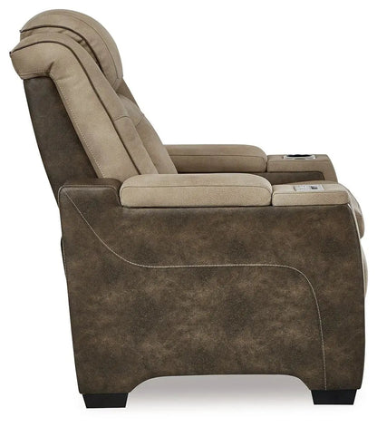 Next-Gen Durapella power recliner with adjustable headrest in tan/brown two-tone upholstery on Tampa Home & Garden Store