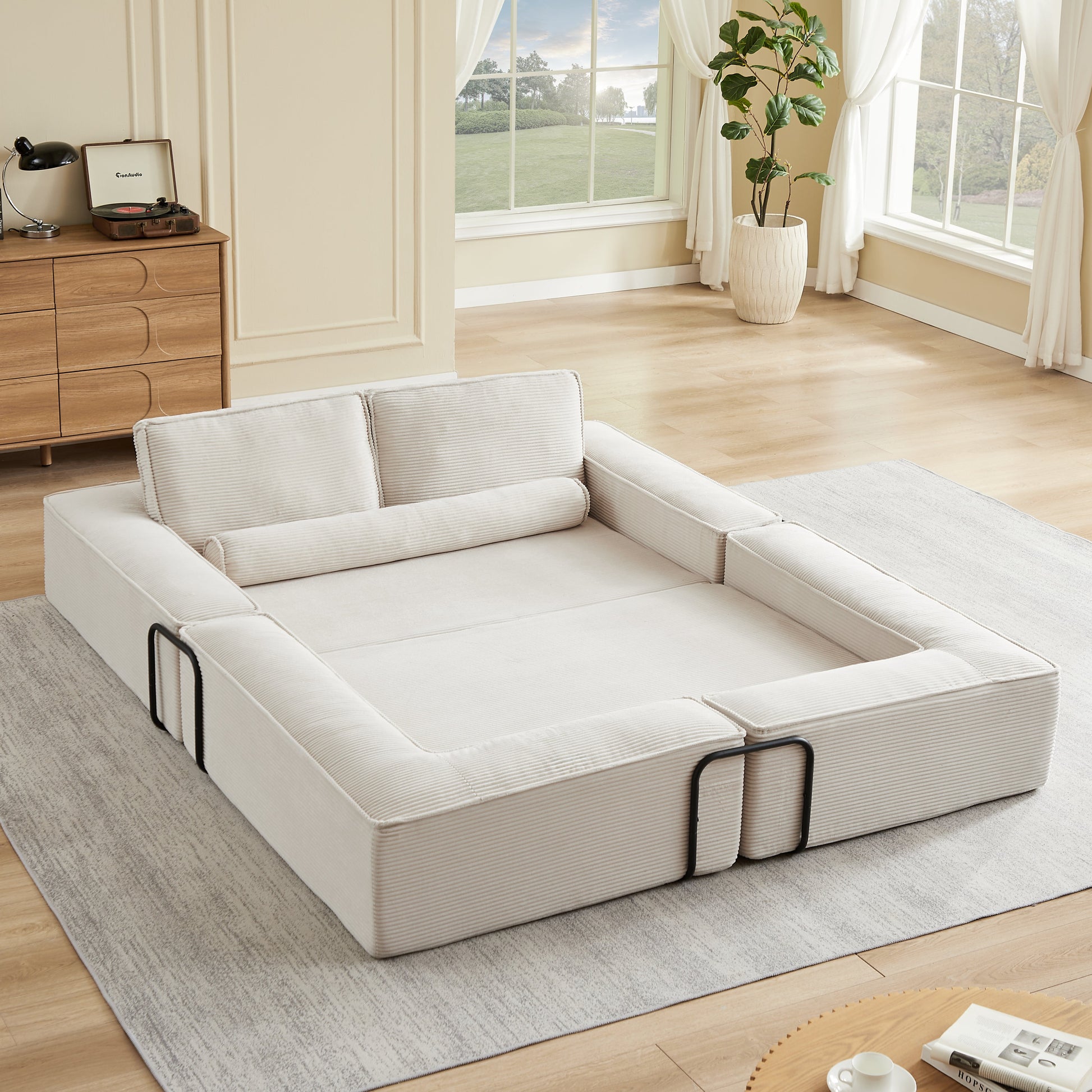 Large Modern Corduroy Sectional Sofa cream beige by HouseOfZazla on Tampa Home & Garden Store