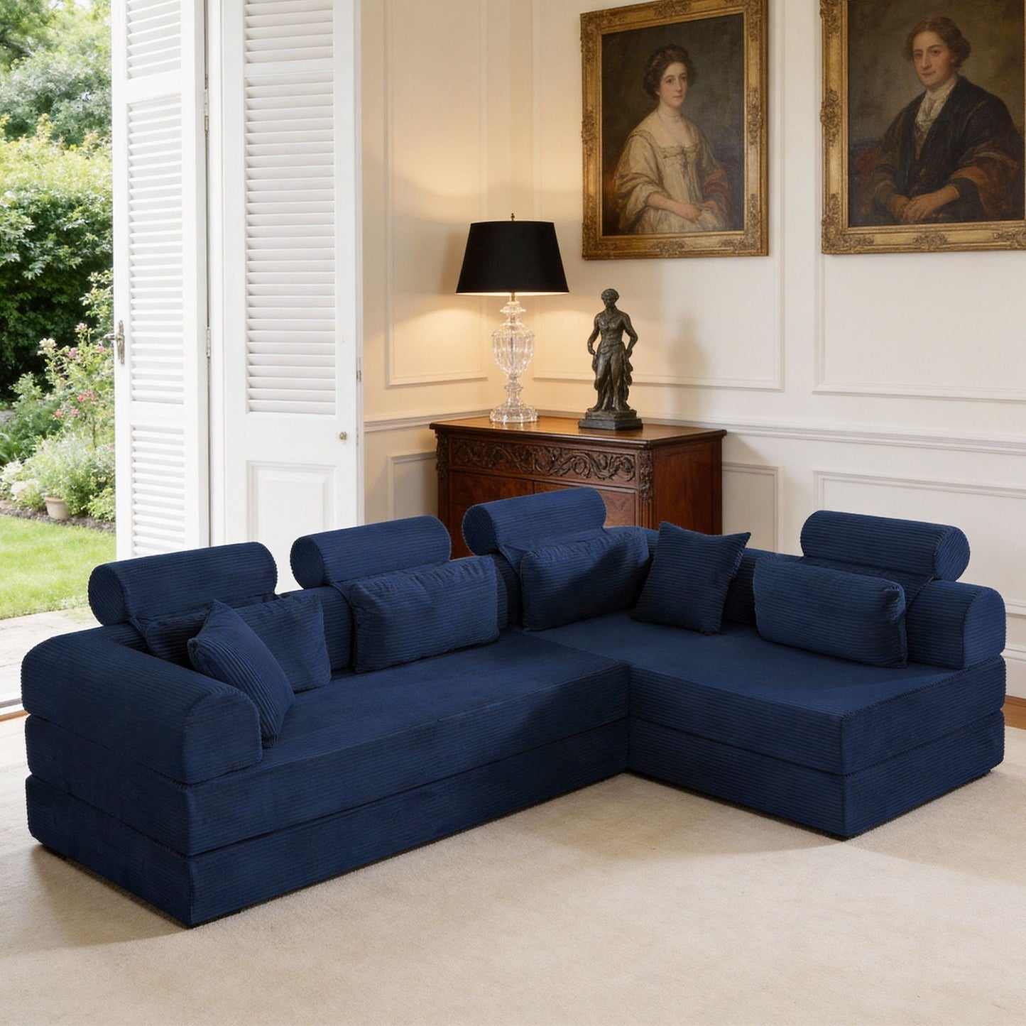 Modern L-Shape Modular Sectional Sofa, Compressed Design in blue fabric by HouseOfZazla on Tampa Home & Garden Store