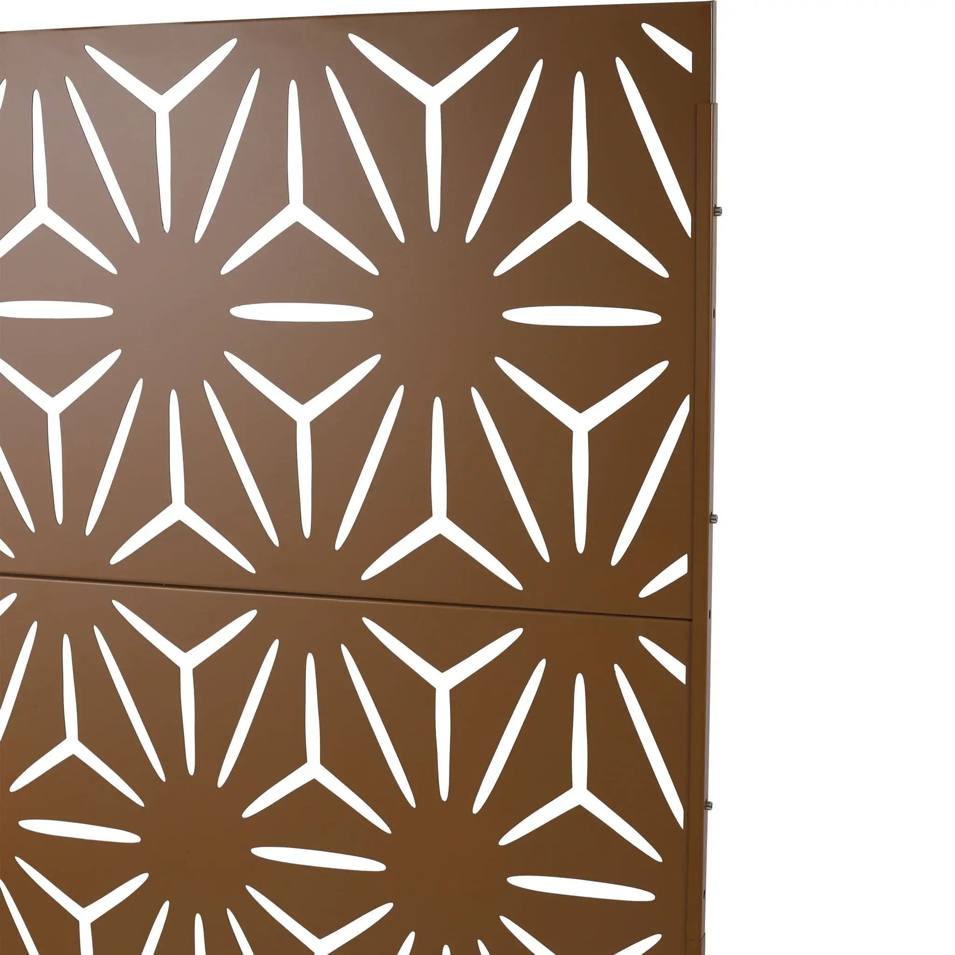Outdoor & Indoor Metal Privacy Screen freestanding panel in brown with white cutout pattern on Tampa Home & Garden Store
