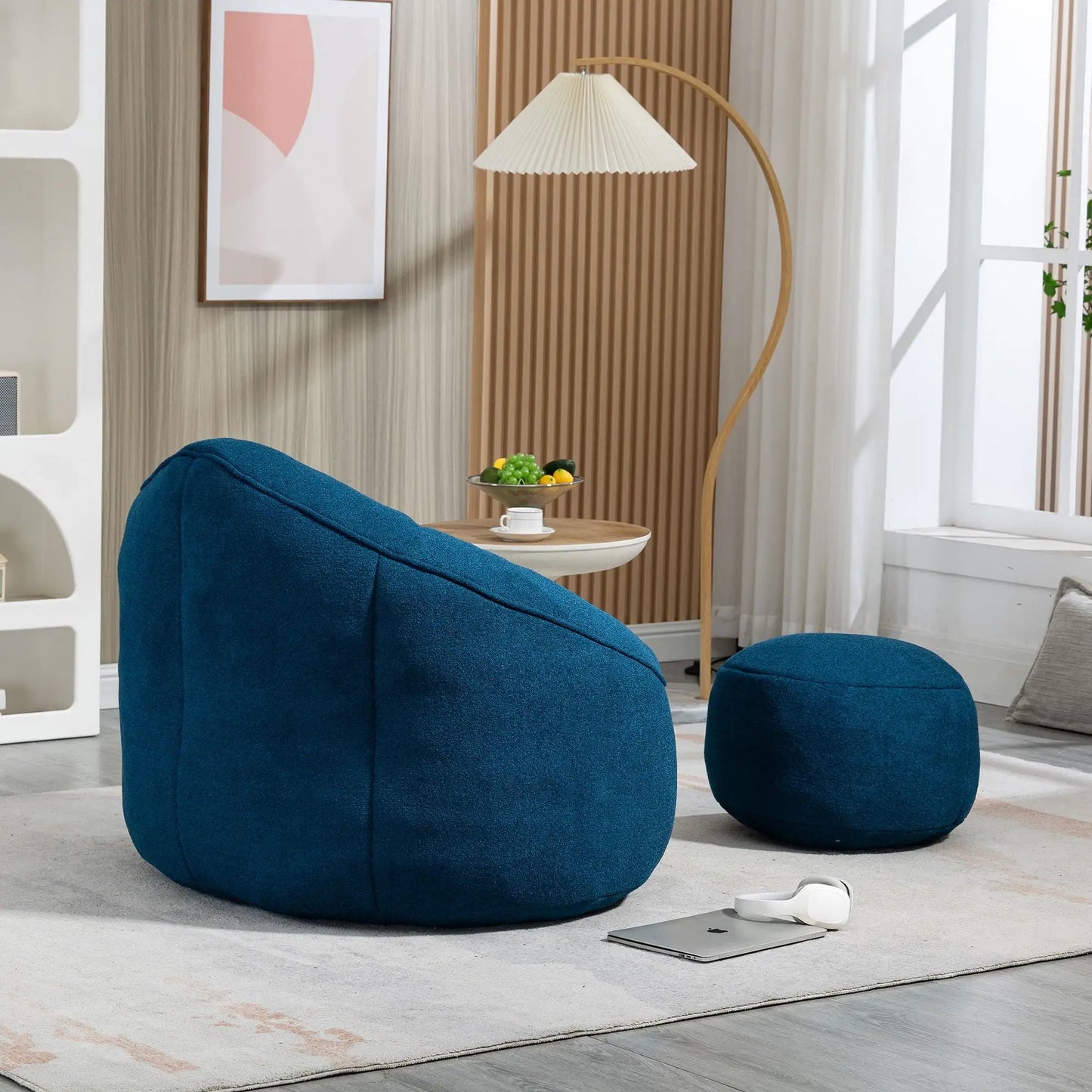 Bedding Bean Bag Sofa Chair with Footrest in blue upholstery, stationary chair & ottoman on Tampa Home & Garden Store