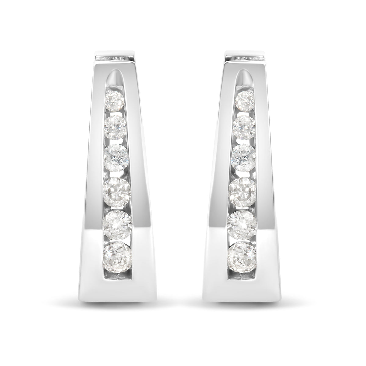 Pair of 14K white gold channel-set diamond hoop earrings, 1/4 Cttw, H-I color I1-I2 clarity on Tampa Home & Garden Store