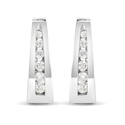 Pair of 14K white gold channel-set diamond hoop earrings, 1/4 Cttw, H-I color I1-I2 clarity on Tampa Home & Garden Store