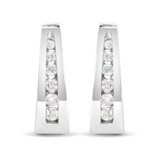 Pair of 14K white gold channel-set diamond hoop earrings, 1/4 Cttw, H-I color I1-I2 clarity on Tampa Home & Garden Store