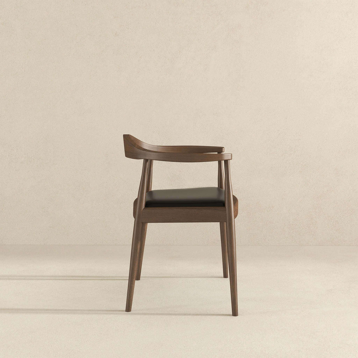 Mid-Century Modern Dining Arm Chair dark brown wood frame black cushion on Tampa Home & Garden Store