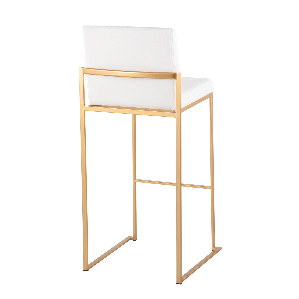 Contemporary high-back barstool with white upholstered seat and gold metal frame on Tampa Home & Garden Store