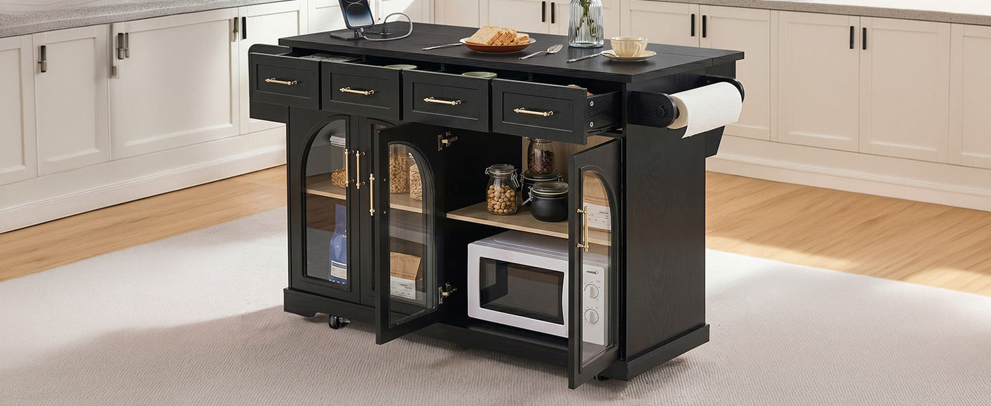 K&K 65in Kitchen Island with Storage & Drop Leaf by HouseOfZazla, black wood island on Tampa Home & Garden Store
