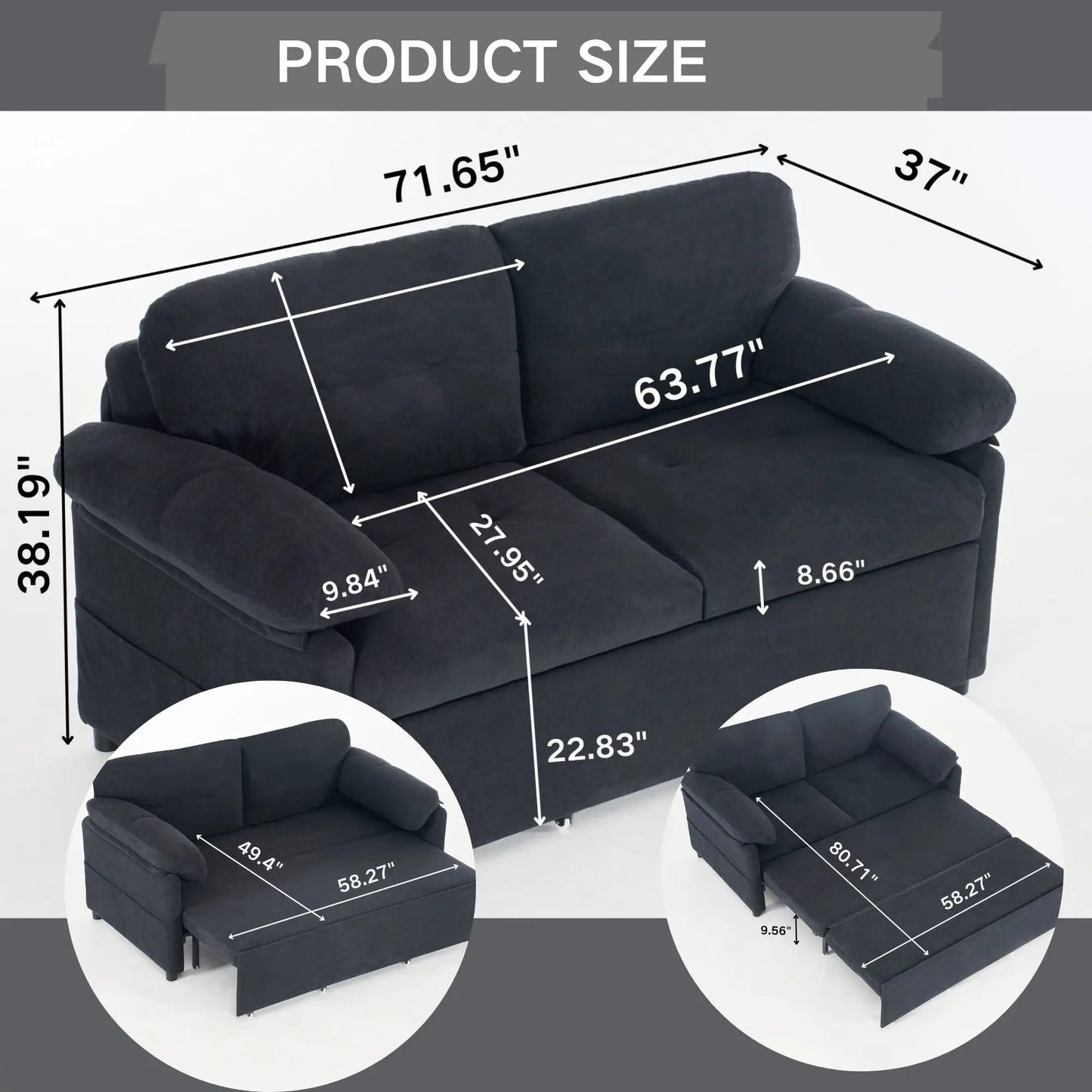 Convertible Sofa Bed Queen 3 in 1 with Storage