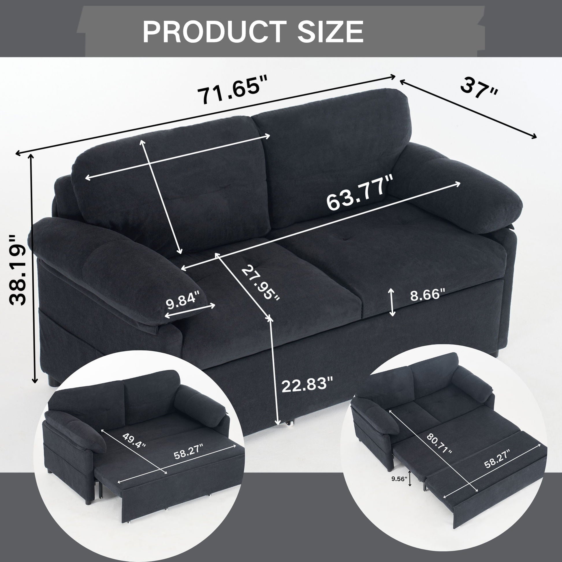 HouseOfZazla convertible pull-out sofa bed queen size, 3-in-1 sleeper ottoman with side storage on Tampa Home & Garden Store