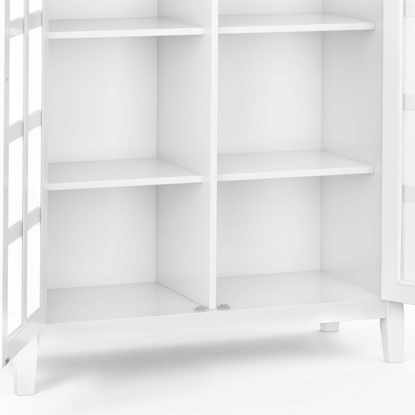 Acadian medium storage cabinet with white finish and open grid shelves on Tampa Home & Garden Store